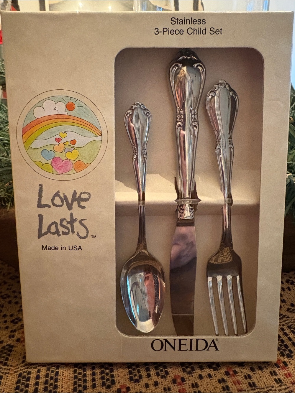 Oneida Stainless Steel Child Flatware Set with Rainbow Accent Artwork